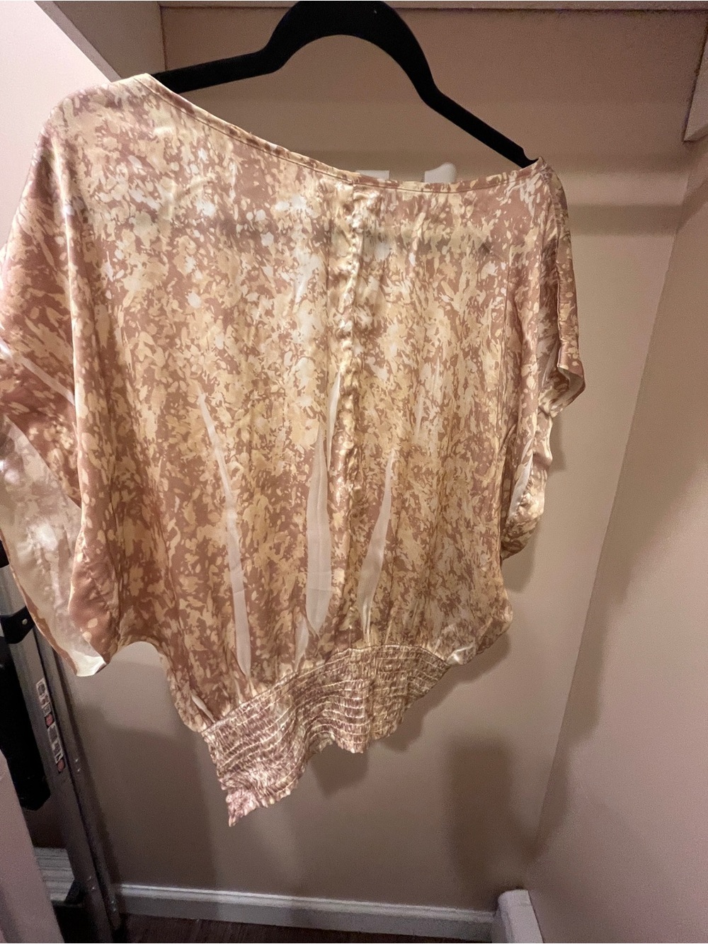 Charlotte Russe Blush & Cream Satin Floral Blouse with Smocked Waist